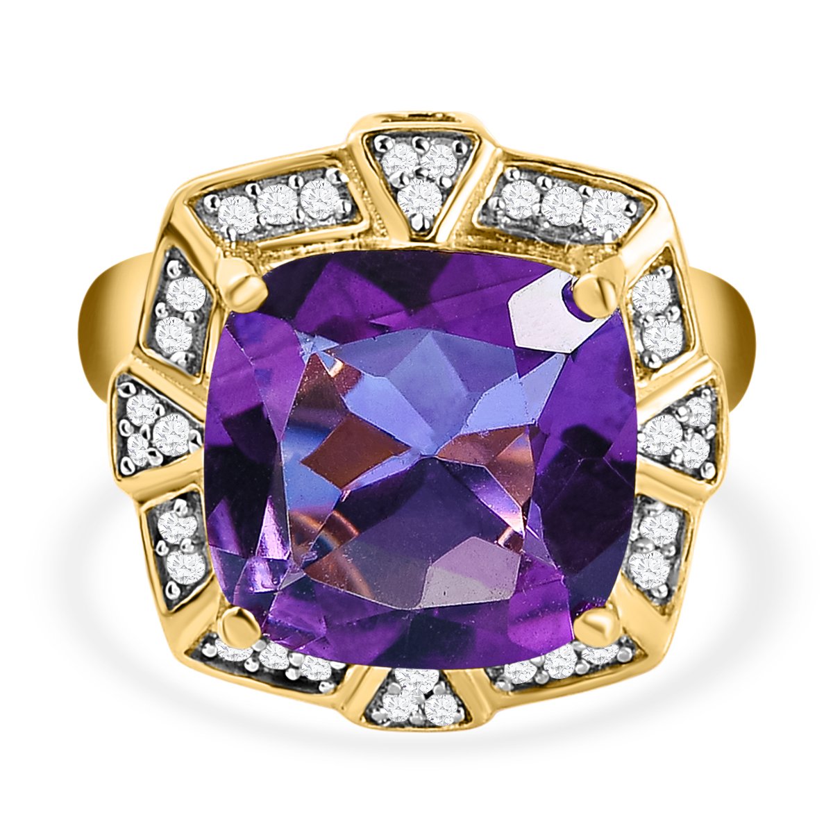 Afrikanischer Amethyst Und Zirkon Ring 925 Silber Vergoldet Ca 6 64