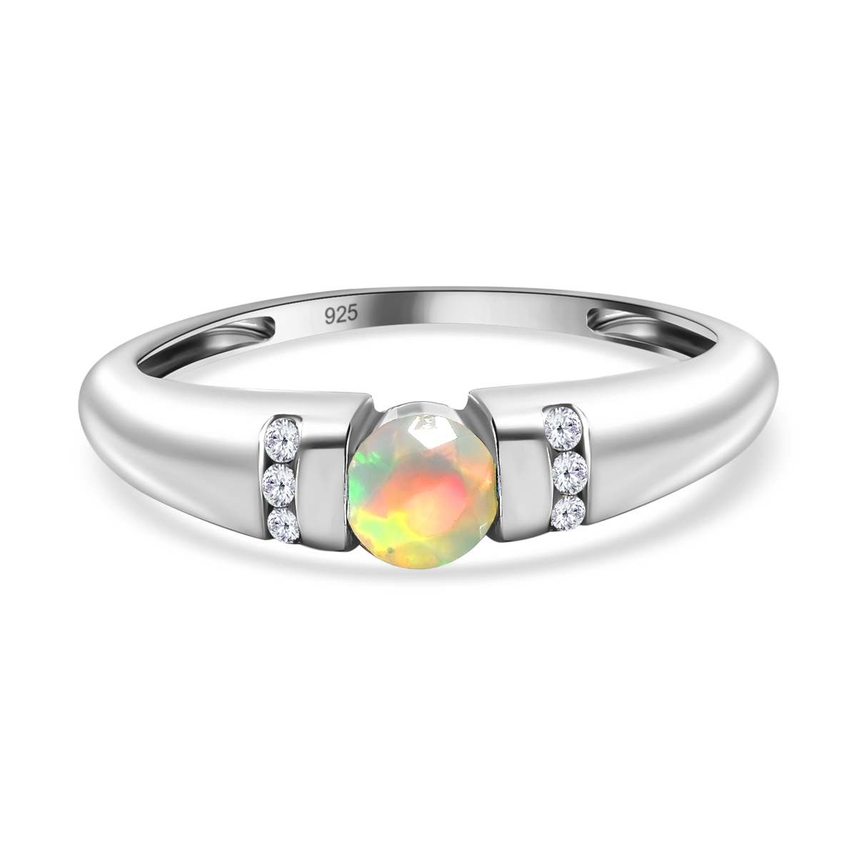 Natürlicher äthiopischer Welo Opal weißer Zirkon Ring 925 Silber