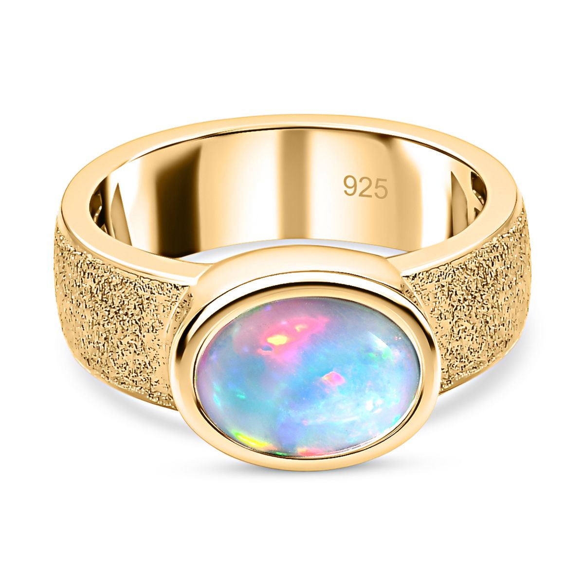 Natürlicher äthiopischer Welo Opal Ring 925 Silber Gelbgold Vermeil