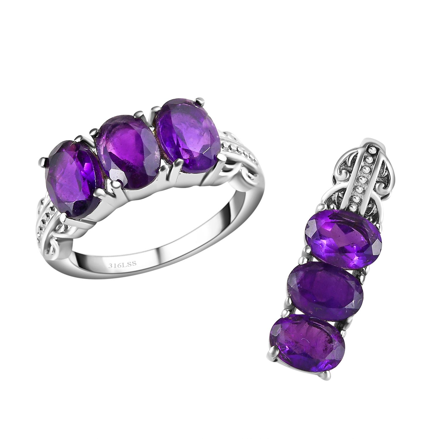 Afrikanischer Amethyst Schmuckset Edelstahl Ca Ct Shoplc