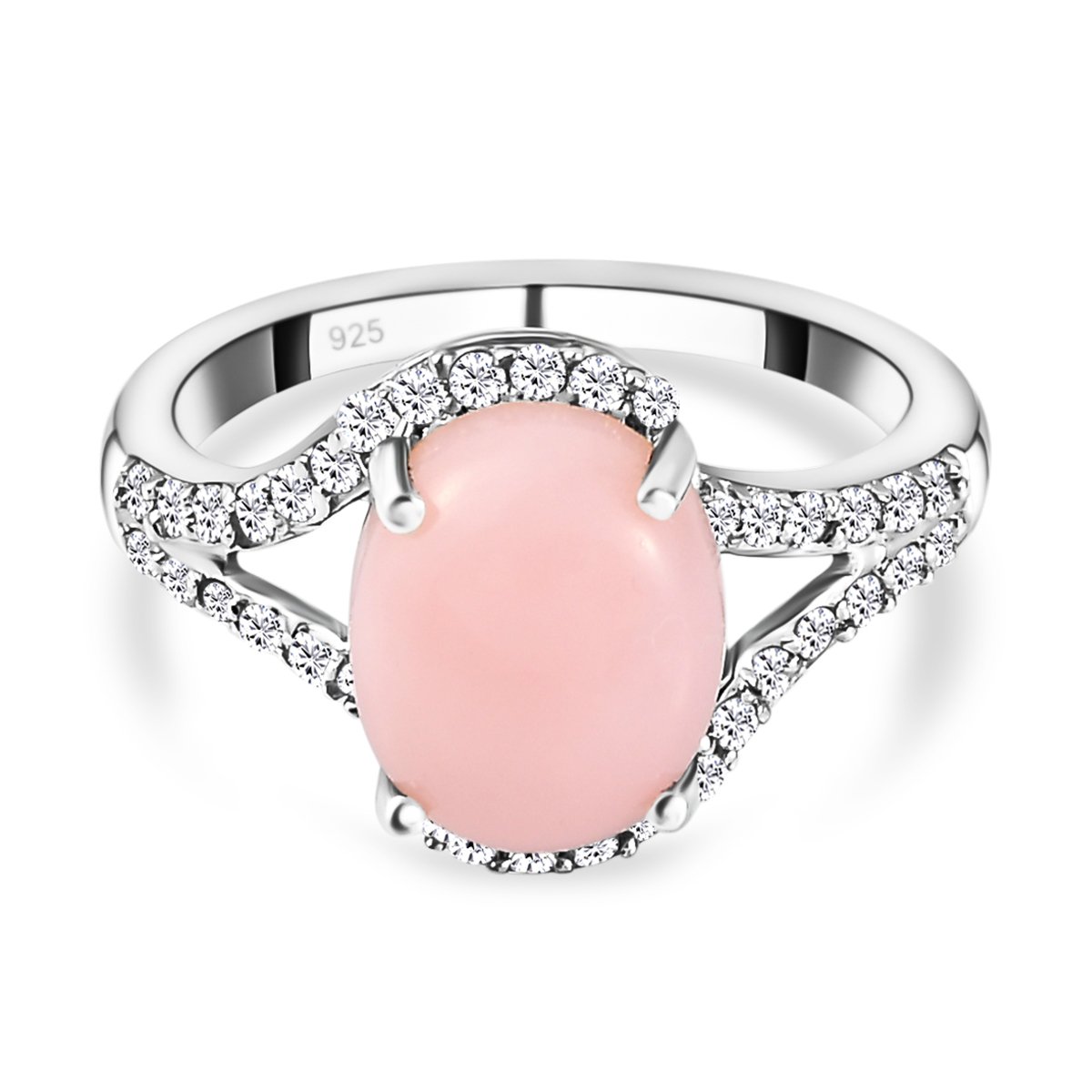 Rosa Opal und weißer Zirkon Ring 925 Silber platiniert ca 2 52 ct