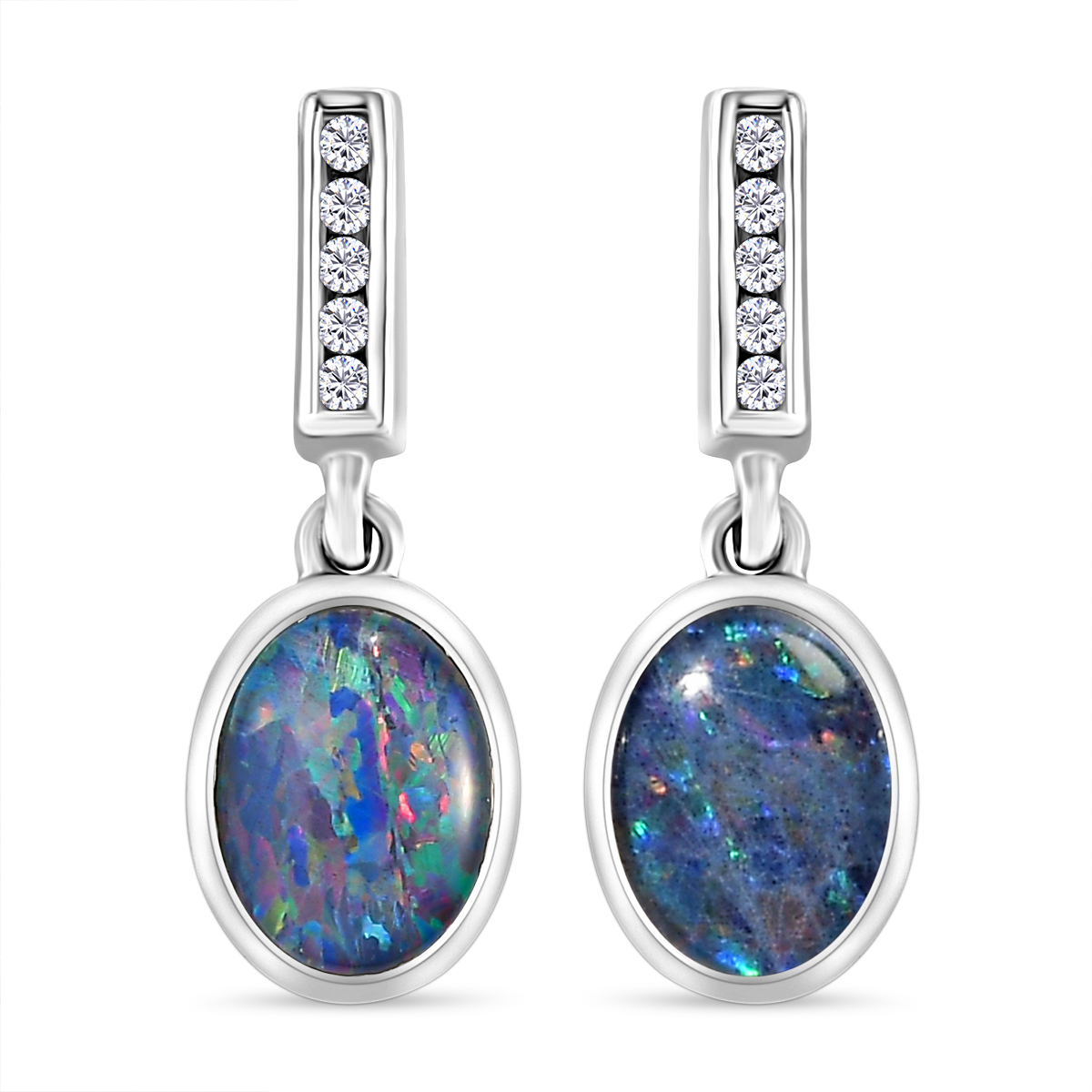 Boulder Opal Triplett und Zirkon Ohrhänger in Silber SHOPLC