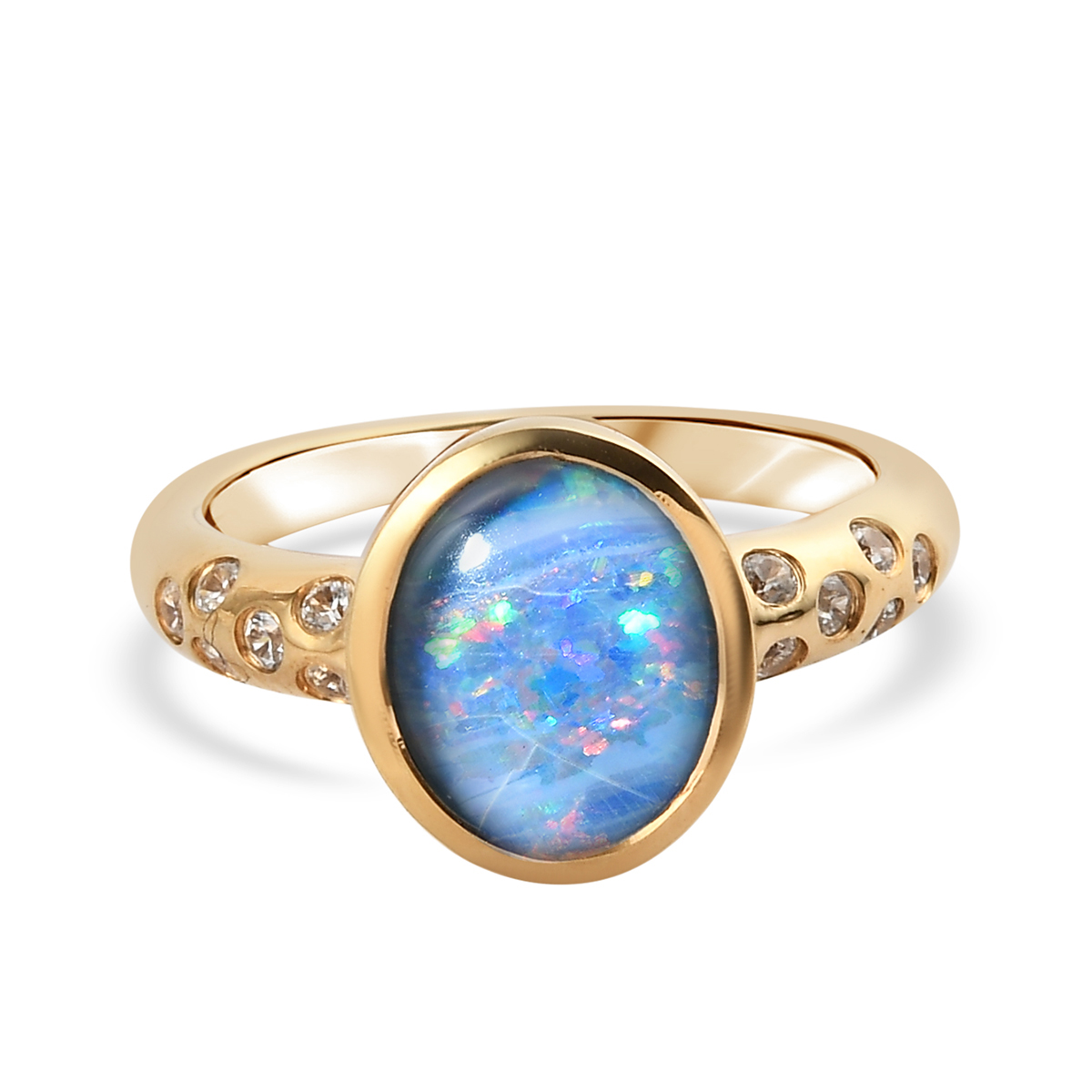 Boulder Opal Triplett Und Zirkon Ring Silber Vergoldet Ca Ct