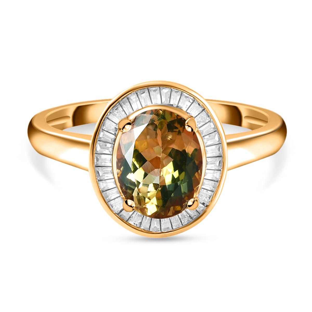 Aaa Nat Rlicher Goldener Tansanit Und Wei Er Diamant Ring Gold