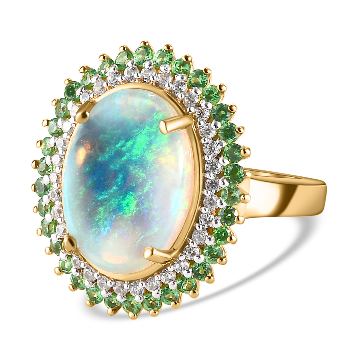 Nat Rlicher Thiopischer Opal Und Tsavorit Granat Ring Silber