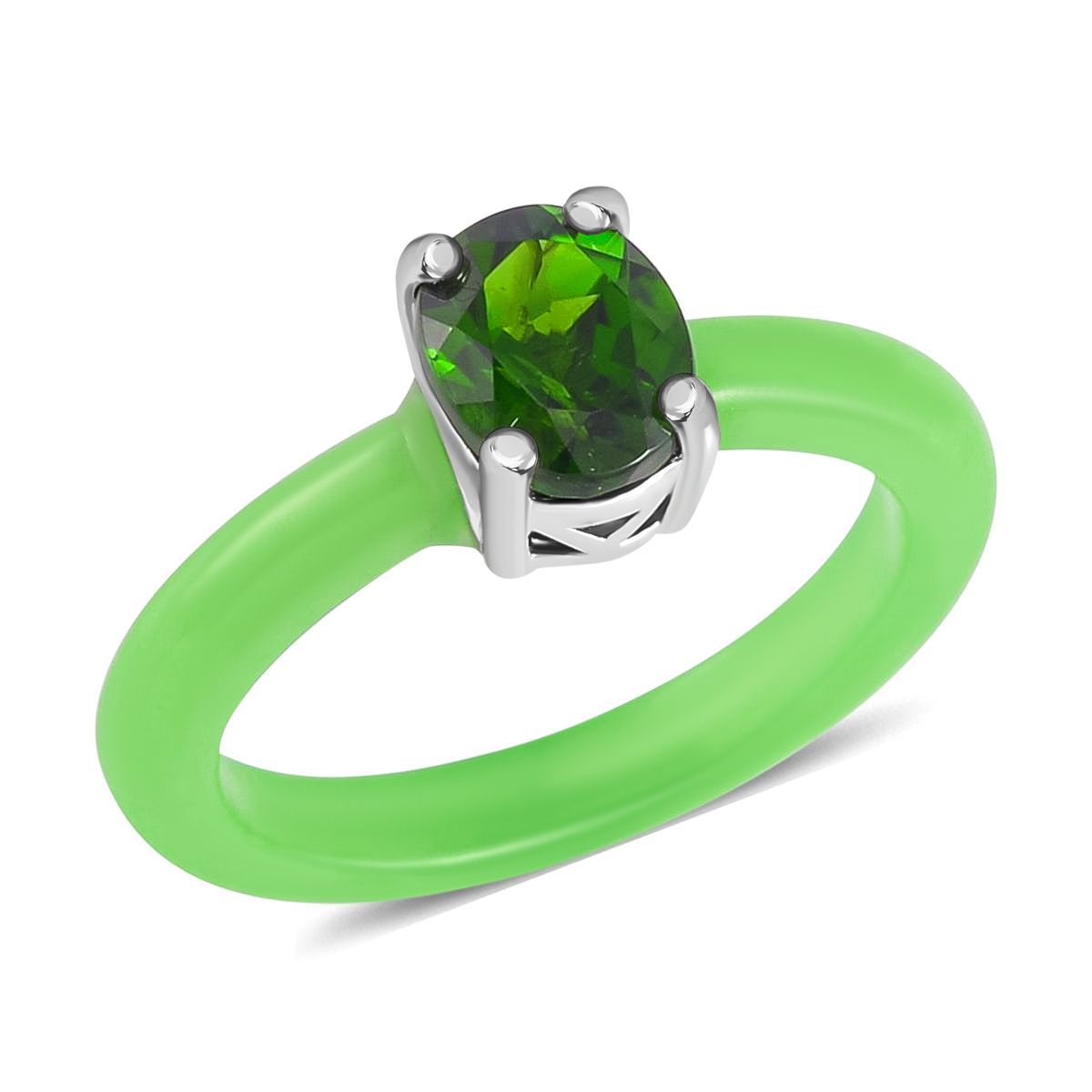 Grüne Jade Natürlicher Chromdiopsid Ringe 925 Silber rhodiniert Größe