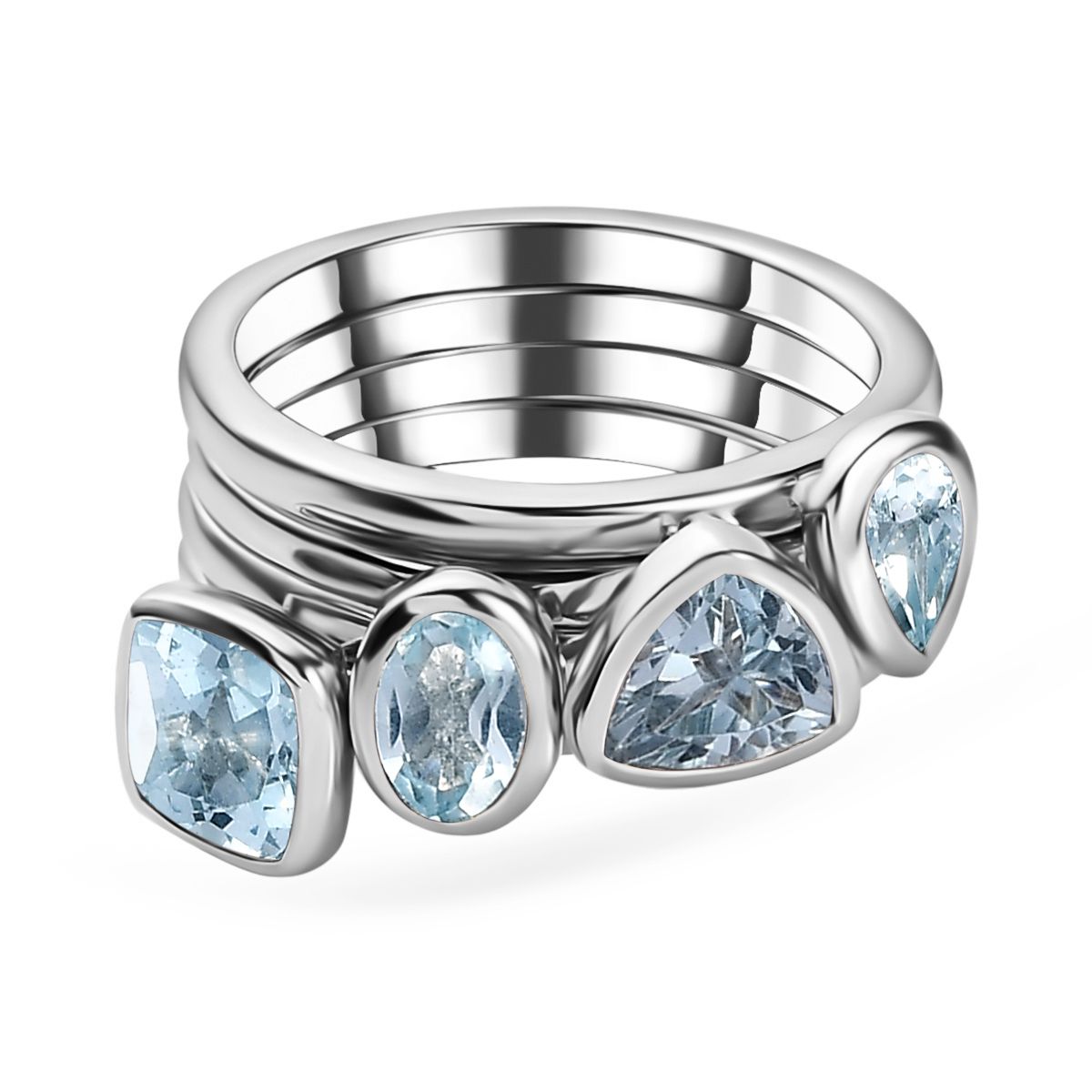 Himmelblauer Topas Mehrreihiger Ring 925 Silber Platiniert Ca 2 79 Ct