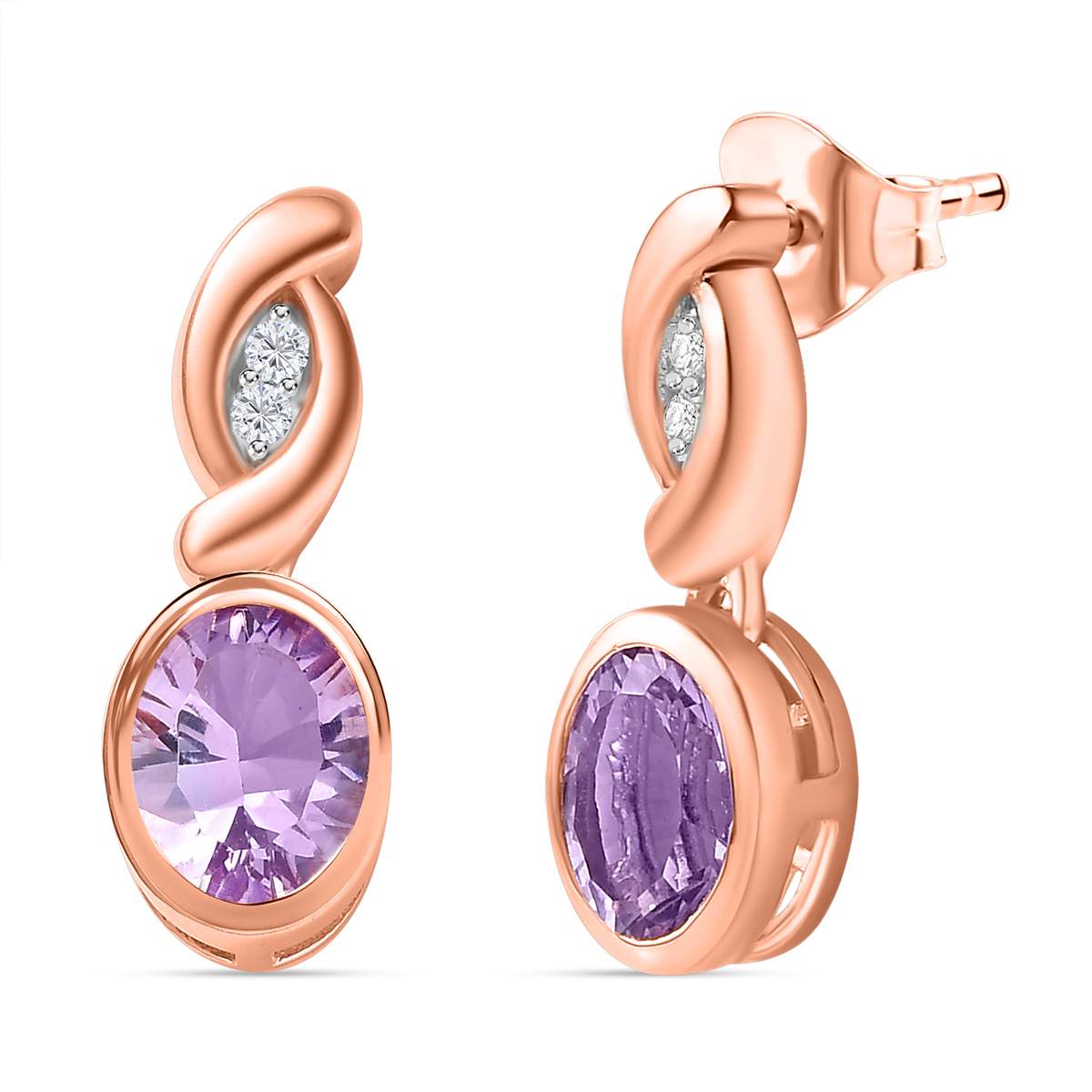 Rose De France Amethyst Weißer Zirkon Ohrringe 925 Silber Roségold