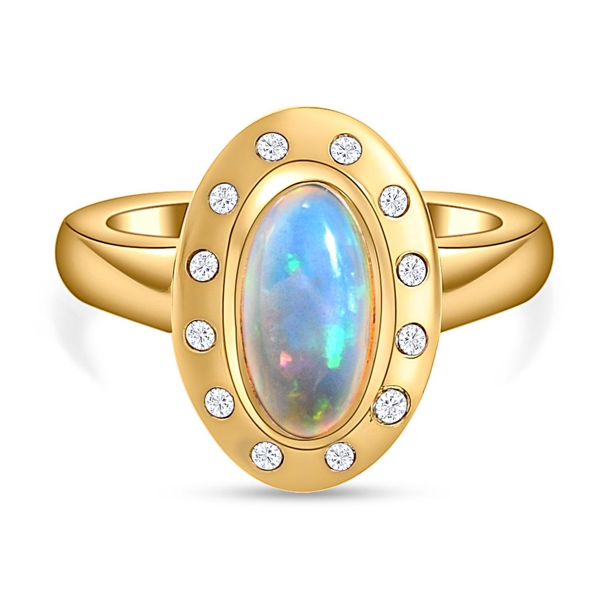 Nat Rlicher Thiopischer Opal Und Wei Er Zirkon Ring Silber