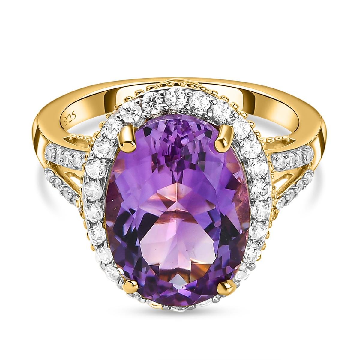 AA Marokkanischer Amethyst und weißer Zirkon Ring 925 Silber Gelbgold