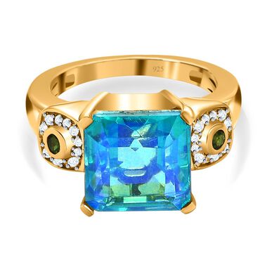 Paraiba Pfau Triplett Quarz, natürlicher Chromdiopsid und Zirkon-Ring - 6 ct.