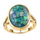 Mosaik-Opal Solitär-Ring, 925 Silber Gelbgold Vermeil, 5,43 ct. image number 3