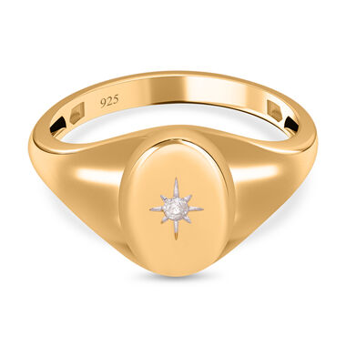 Weißer Diamant Ring, 925 Silber Gelbgold Vermeil (Größe 20.00)