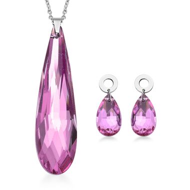 2er-Set- stimulierte Rosa Kristall Ohrringe und Anhänger mit Kette - 56,03 ct.