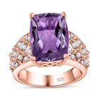 Rose De France Amethyst, weißer Zirkon Ring, 925 Silber rosévergoldet (Größe 17.00) ca. 7.08 ct image number 3