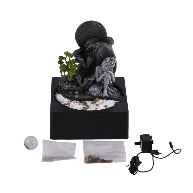 Indoor-Wasserbrunnen mit LED-Licht, USB-Anschluss, Größe: 23x23x28cm, Ruhender Buddha