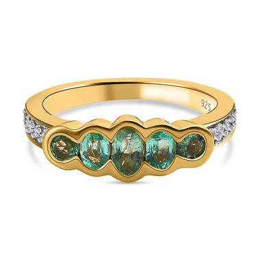 Kolumbianischer Smaragd Ring, 925 Silber Gelbgold Vermeil (Größe 19.00) ca. 1.07 ct