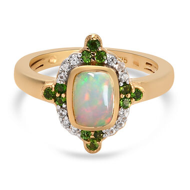 Natürlicher Äthiopischer Opal und Natürlicher Chromdiopsid Ring 925 Silber vergoldet  ca. 0,98 ct