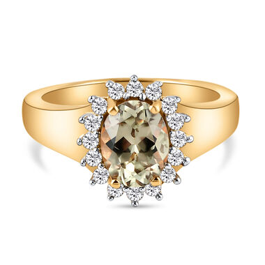 AAA Turkizit und weißer Zirkon-Ring, 925 Silber Gelbgold Vermeil  ca. 1,65 ct