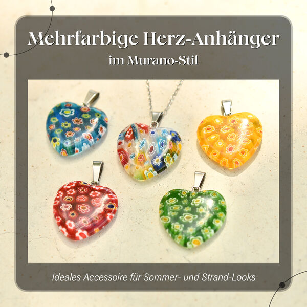 5er-Set - Herz Anhänger im Murano-Stil mit 50cm Kette image number 1