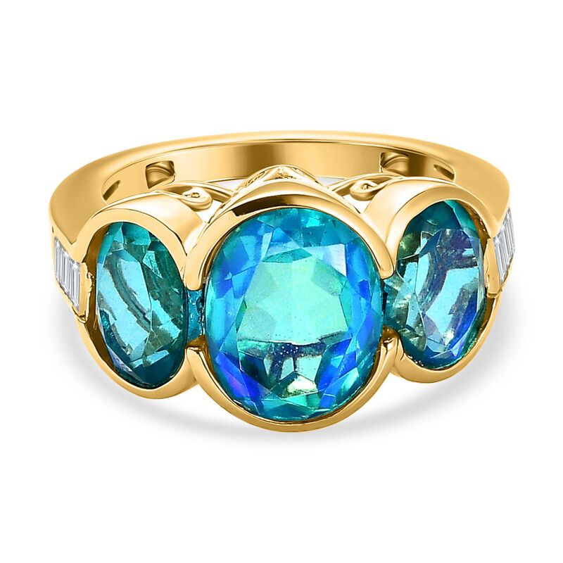 Paraiba Pfau Triplett Quarz und Zirkon-Ring - 6,86 ct. image number 0