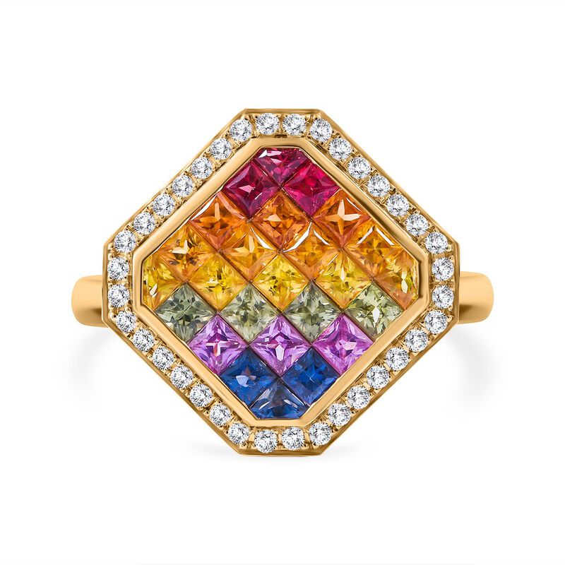 AAA mehrfarbiger Saphir und Diamant-Ring in 585 Gold - 4 ct. image number 0