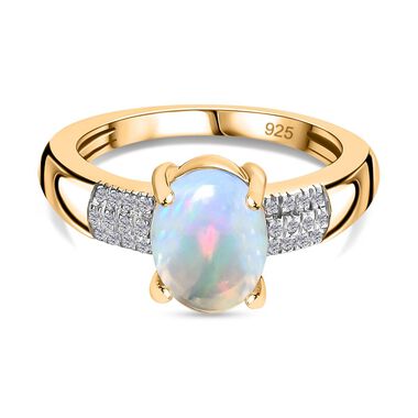 AA Natürlicher, äthiopischer Welo Opal, Moissanit Ring, 925 Silber Gelbgold Vermeil (Größe 19.00) ca. 1.35 ct