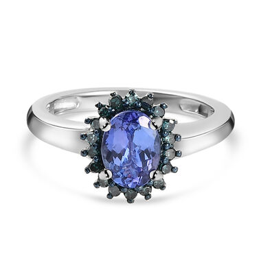 AA Tansanit und blauer Diamant-Ring, 925 Silber platiniert  ca. 1,19 ct