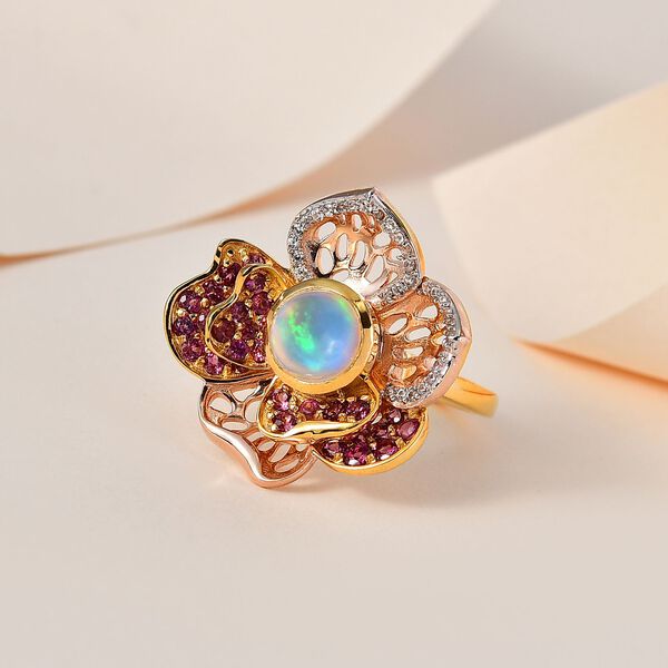 GP Italian Garden Kollektion - AA natürlicher, äthiopischer Welo Opal, Rhodolith Granat und Multi-Edelstein-Ring - 2,33 ct. image number 1