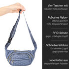 Multifunktionale RFID-geschützte Nylon Gürteltasche mit Schnellverschluss, 36x4x13cm, Blau image number 3