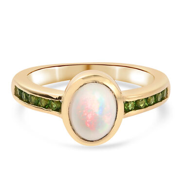 Natürlicher, äthiopischer Opal und natürlicher Chromdiopsid-Ring - 1,10 ct.