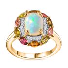 AA Natürlicher, äthiopischer Welo Opal, Mehrfarbig-Turmalin Ring, 925 Silber 750 Gelbgold Vermeil (Größe 18.00) ca. 2.45 ct image number 4