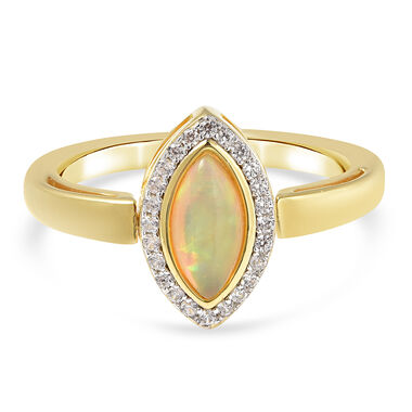 Äthiopischer Opal. Weißer Zirkon Ring 925 Silber Zweifarbige Beschichtung