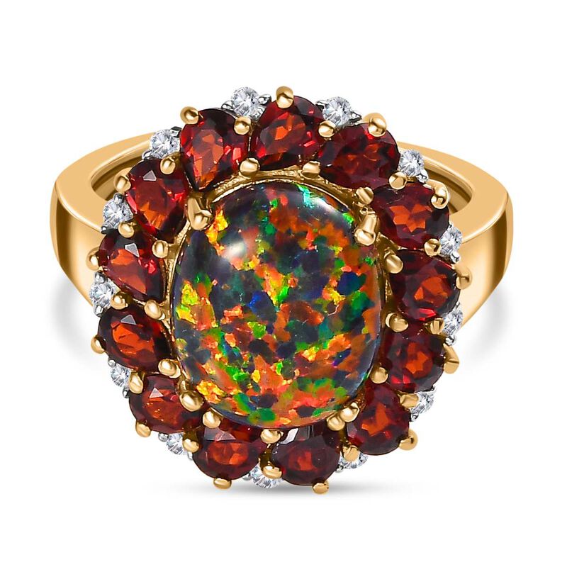 Lab Created schwarzen Opal, Mosambik Granat Ring, 925 Silber Gelbgold Vermeil (Größe 18.00) ca. 4.72 ct image number 0