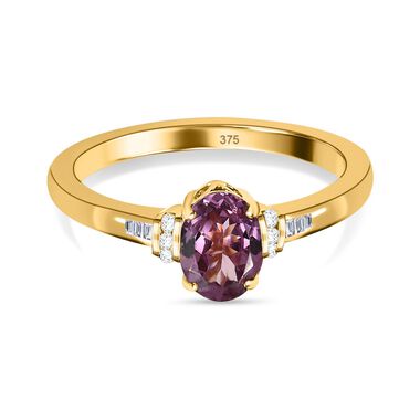 AA Lila Spinell, weißer Diamant Ring, 375 Gold (Größe 18.00) ca. 0.84 ct