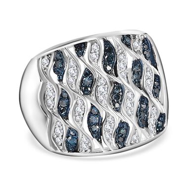 GP Royal Art Deco Kollektion - Weißer und blauer Diamant und Kanchanaburi blauer Saphir-Ring - 0,52 ct.
