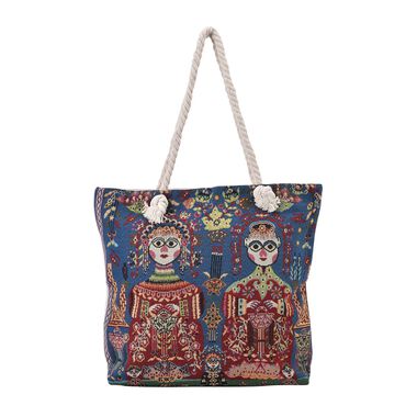 Jacquard gewebte Jute-Tasche mit Mond Design, 42x34 cm, Antik