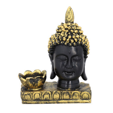 Lotus Buddha Kopf Figur Kerzenleuchter, Schwarz und Gold