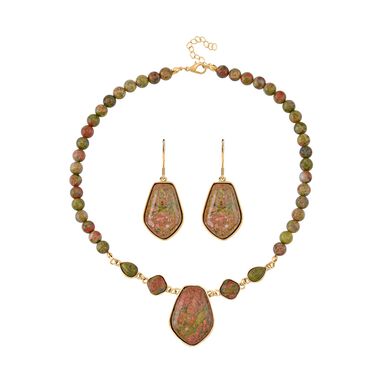 2er Set - Unakite Halskette und Ohrringe, ca. 298.00 ct