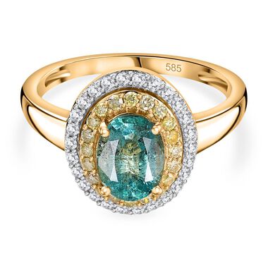 AAA Smaragd, gelber und weißer Diamant-Ring in 585 Gold - 1,45 ct.