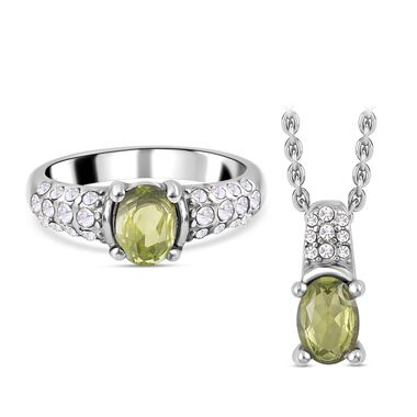 3er Set - Natürlicher Peridot-Anhänger mit Kette und Ring, Edelstahl, ca. 0.60 ct