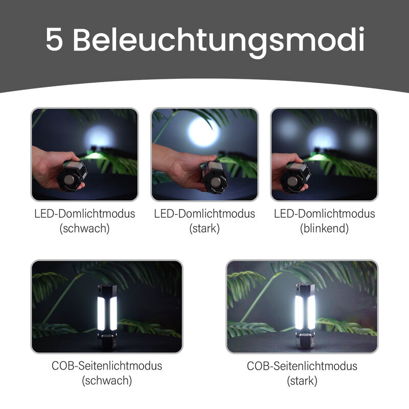 Multifunktionale Camping-Lampe mit Powerbank und LED-Modus