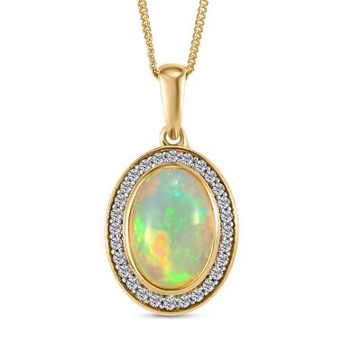 AA natürlicher, äthiopischer Welo Opal und Zirkon-Halo-Anhänger mit Kette in Silber