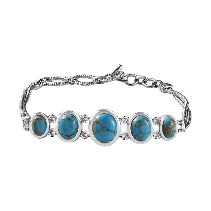 Blaues Türkis Armband, ca. 18 cm, Messing platiniert, ca. 12.41 ct image number 0