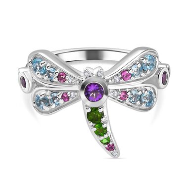 GP Trifono Kollektion- AA afrikanischer Amethyst, Schweizer Blautopas, Rhodolith Granat, Chromdiopsid, Zirkon und blauer Saphir-Ring - 0,99 ct.