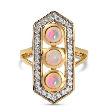 Natürlicher, äthiopischer Opal und Zirkon-Ring, 925 Silber Gelbgold Vermeil  ca. 1,69 ct