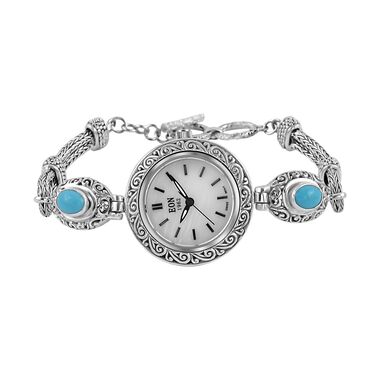 Royal Bali Kollektion - natürliche Sleeping Beauty Türkis-Armbanduhr in Silber