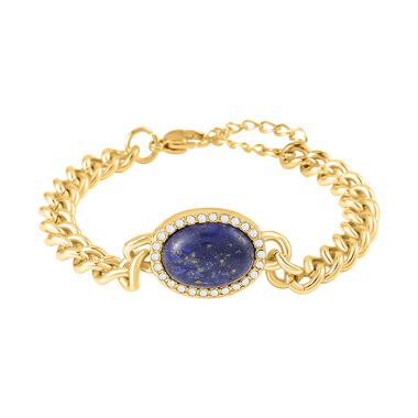 Lapislazuli, Weißer Kristall Armband, ca. 19 cm, Reiner Edelstahl, ca. 10.01 ct