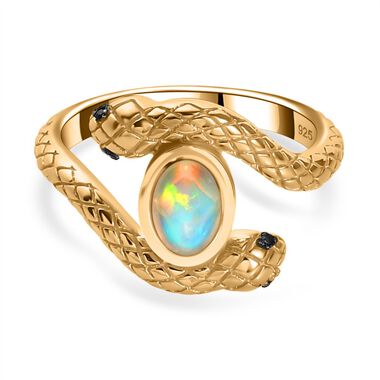 AA Natürlicher, äthiopischer Welo Opal, Schwarzer Spinell Ring 925 Silber 750 Gelbgold Vermeil (Größe 17.00) ca. 0,68 ct