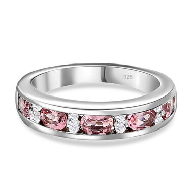 Rosa Turmalin und Zirkon Band Ring 925 Silber Platin-Überzug